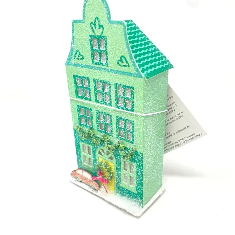 Target Lit LED Paper House Christmas Village Building  Wondershop™ Green Glitter